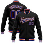 Personalized Black Royal Orange Varsity Letterman Bomber Jacket - Full Snap Design Personalized Black Royal-Orange Bomber