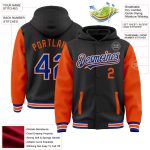Personalized Two Tone Bomber Hoodie Jacket Black Royal Orange Varsity Full-Snap Personalized Black Royal-Orange Bomber Full-Snap