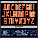 Custom Name and Number Bomber Varsity Letterman Hoodie Jacket, Black Royal-Orange Two Tone Design Personalized Black Royal-Orange