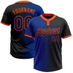 Custom Name and Number Unisex Softball Jersey - Personalized Black Royal-Orange Gradient Fashion Two-Button Design Personalized