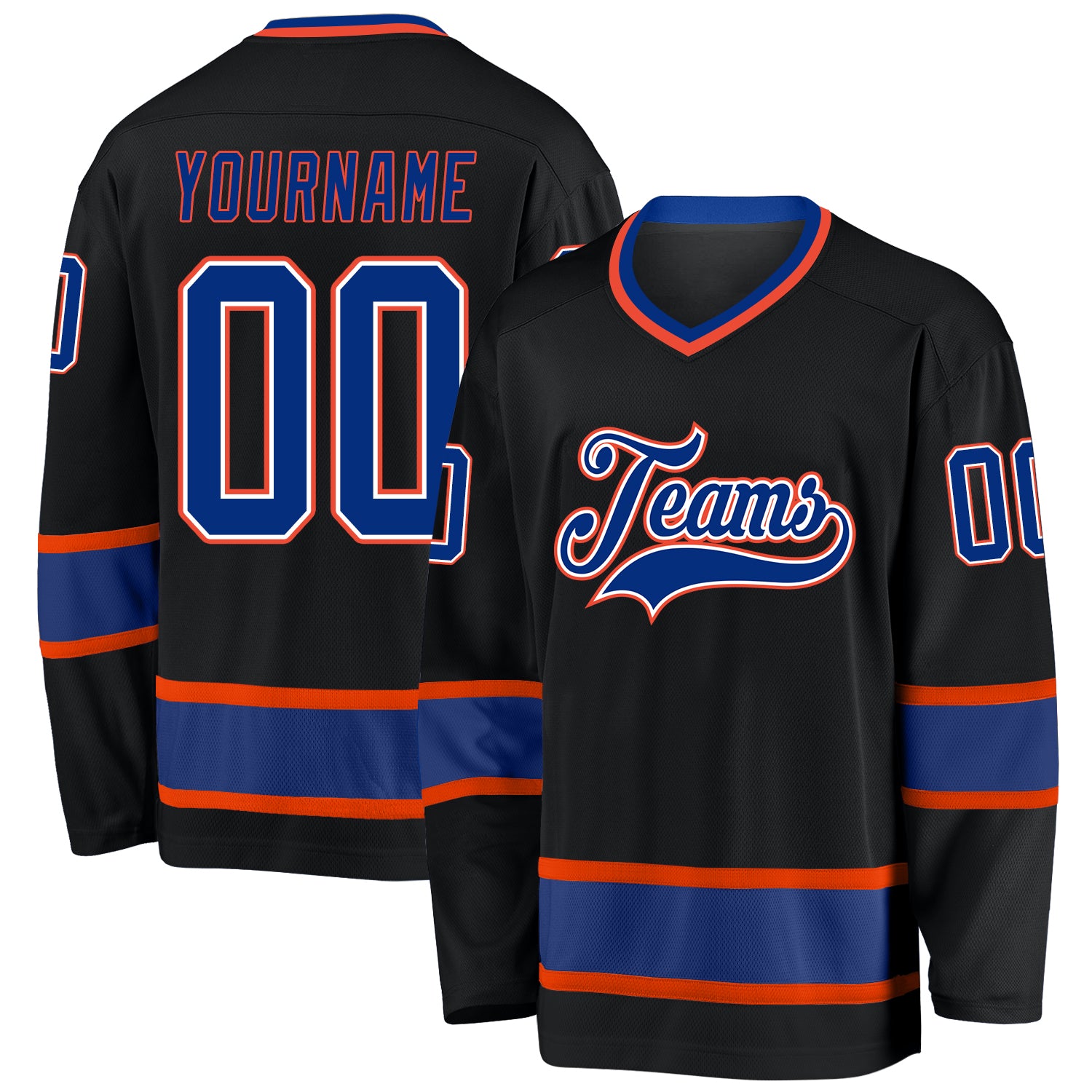 Custom Name and Number Black Royal-Orange Hockey Jersey - Personalized Team Jersey Personalized Black Royal-Orange Hockey