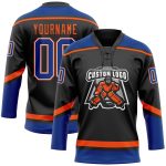Personalized Custom Name and Number Black Royal-Orange Hockey Jersey Lace Neck Team Shirt Personalized Black Royal-Orange