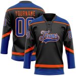 Personalized Custom Name and Number Black Royal-Orange Hockey Jersey Lace Neck Team Shirt Personalized Black Royal-Orange