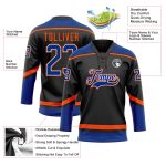 Personalized Custom Name and Number Black Royal-Orange Hockey Jersey Lace Neck Team Shirt Personalized Black Royal-Orange