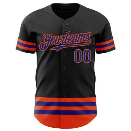 Personalized Royal-Orange Line Baseball Jersey - Custom Black Jersey for Sports and Casual Wear Personalized Black Royal-Orange