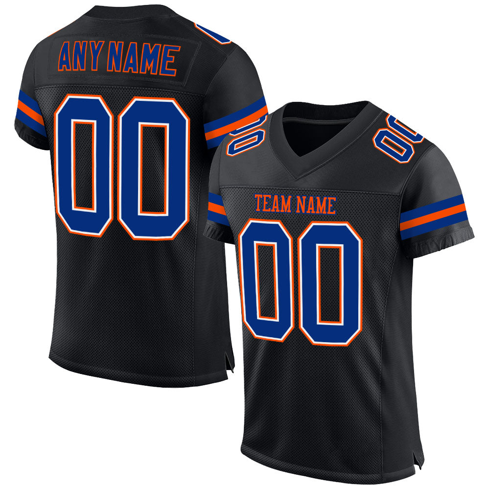 Custom Name Number Football Jersey - Personalized Black Royal-Orange Mesh Authentic Team Jersey Personalized Black Royal-Orange