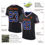 Personalized Royal-Orange Black Mesh Football Jersey - Authentic Throwback Style Personalized Black Royal-Orange Mesh Authentic