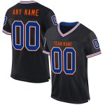 Personalized Royal-Orange Black Mesh Football Jersey - Authentic Throwback Style Personalized Black Royal-Orange Mesh Authentic