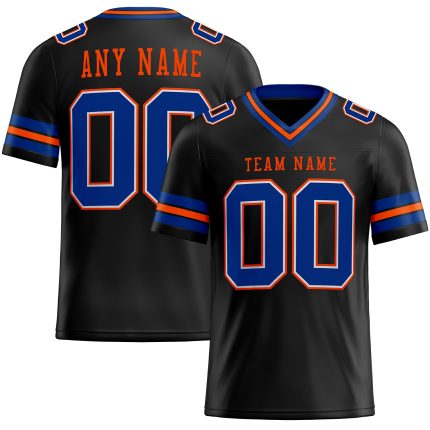 Personalized Black Royal-Orange Football Jersey for Men, Custom Mesh Jersey 2 Personalized Black Royal-Orange Mesh Football