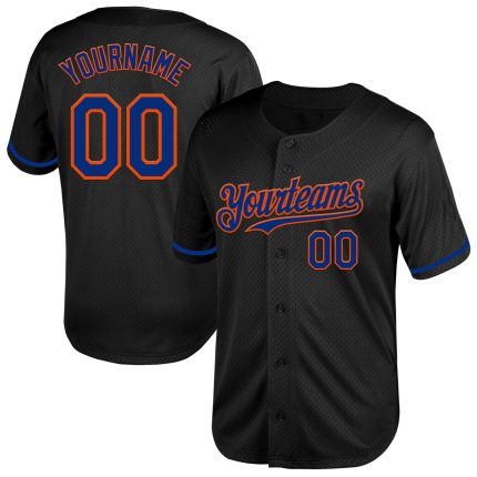 Personalized Black Orange Mesh Throwback Baseball Jersey - Custom Design 2 Personalized Black Royal-Orange Mesh Throwback