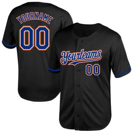 Personalized Black Royal Orange Throwback Baseball Jersey for Men Personalized Black Royal-Orange Mesh Throwback Baseball