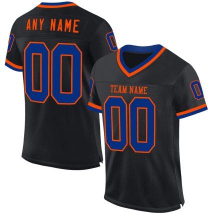Personalized Black Orange Mesh Throwback Football Jersey for Men Personalized Black Royal-Orange Mesh Throwback Football