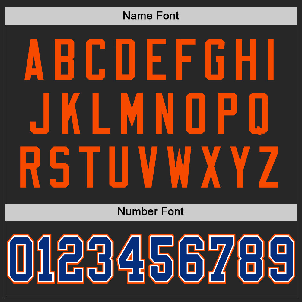 Personalized Black Royal-Orange Mesh Throwback Football Jersey 2 Personalized Black Orange Mesh Throwback Football Jersey for Adults Personalized Black Royal-Orange Mesh Throwback Football - Image 4
