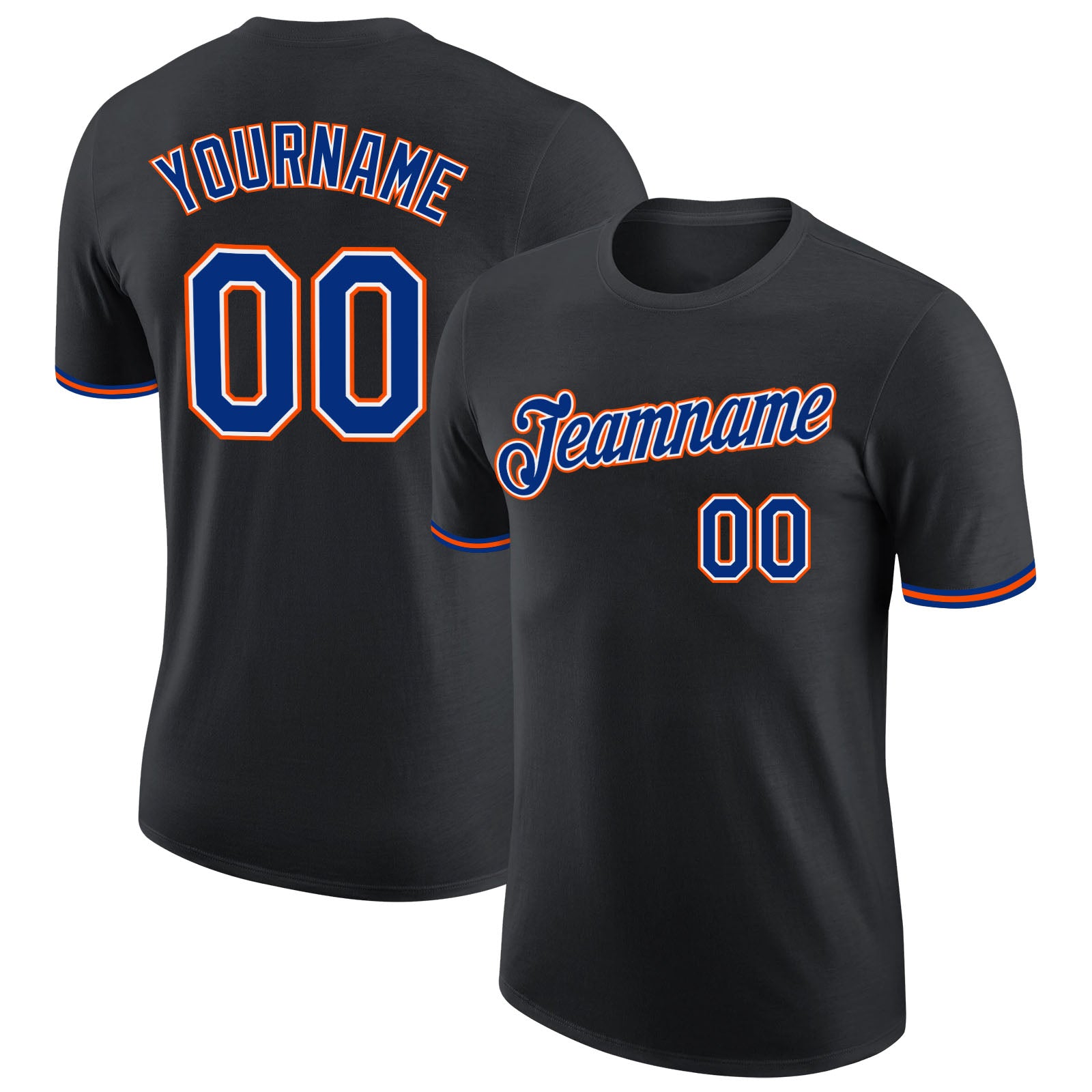 Custom Team Name and Number Performance T-Shirt - Black Royal Orange Personalized Apparel Personalized Black Royal-Orange