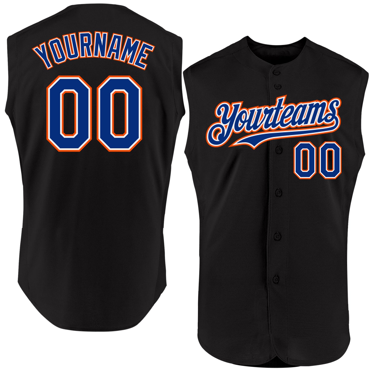 Custom Black Royal-Orange Baseball Jersey for Men - Sleeveless Design Personalized Black Royal-Orange Sleeveless Baseball