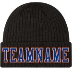 Personalized Black Royal Orange Cuffed Knit Hat - Custom Stitched Winter Accessory Personalized Black Royal-Orange Stitched