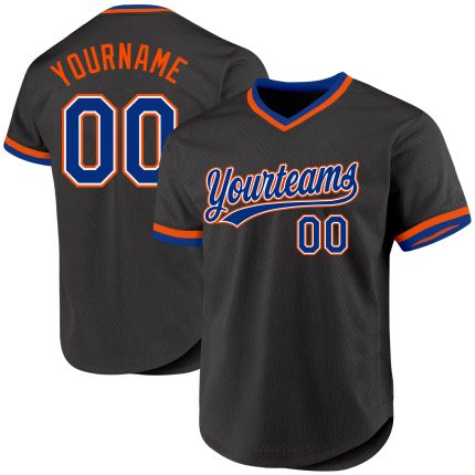 Personalized Black Orange Throwback Baseball Jersey for Custom Sports Wear Personalized Black Royal-Orange Throwback Baseball