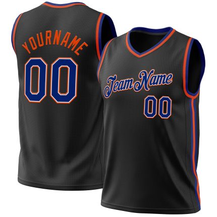 Personalized Black Orange Throwback Basketball Jersey for Men and Women 2 Personalized Black Royal-Orange Throwback Basketball