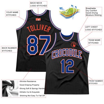 Personalized Black Royal Orange Basketball Jersey - Custom Throwback Style Personalized Black Royal-Orange Throwback Basketball