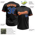 Personalized Unisex Softball Jersey - Black Royal-Orange Two-Button Design Personalized Black Royal-Orange Two-Button Unisex
