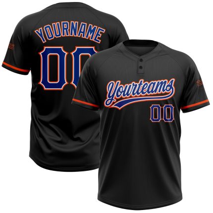 Custom Black Royal-Orange Unisex Softball Jersey - Personalized Two-Button Design Personalized Black Royal-Orange Two-Button