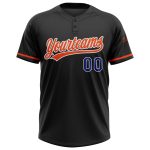 Personalized Unisex Softball Jersey - Black Royal-Orange Two-Button Design Personalized Black Royal-Orange Two-Button Unisex