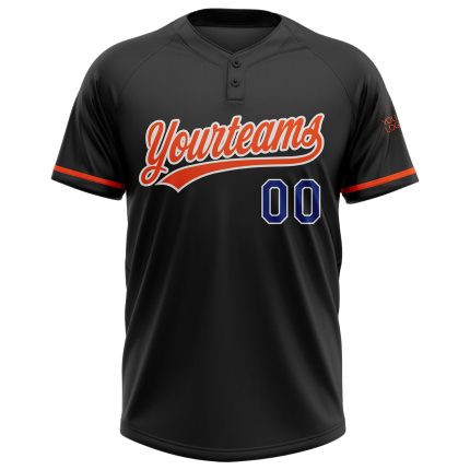 Personalized Unisex Softball Jersey - Black Royal-Orange Two-Button Design Personalized Black Royal-Orange Two-Button Unisex