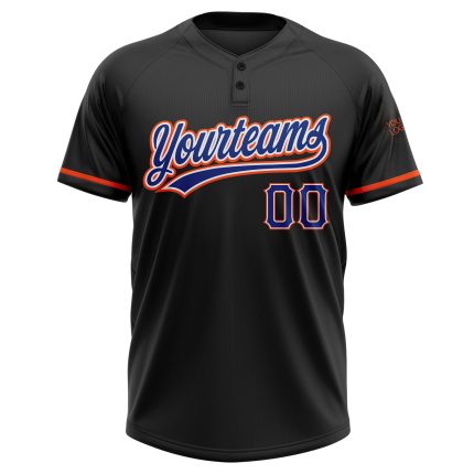 Custom Black Royal-Orange Unisex Softball Jersey - Personalized Two-Button Design Personalized Black Royal-Orange Two-Button