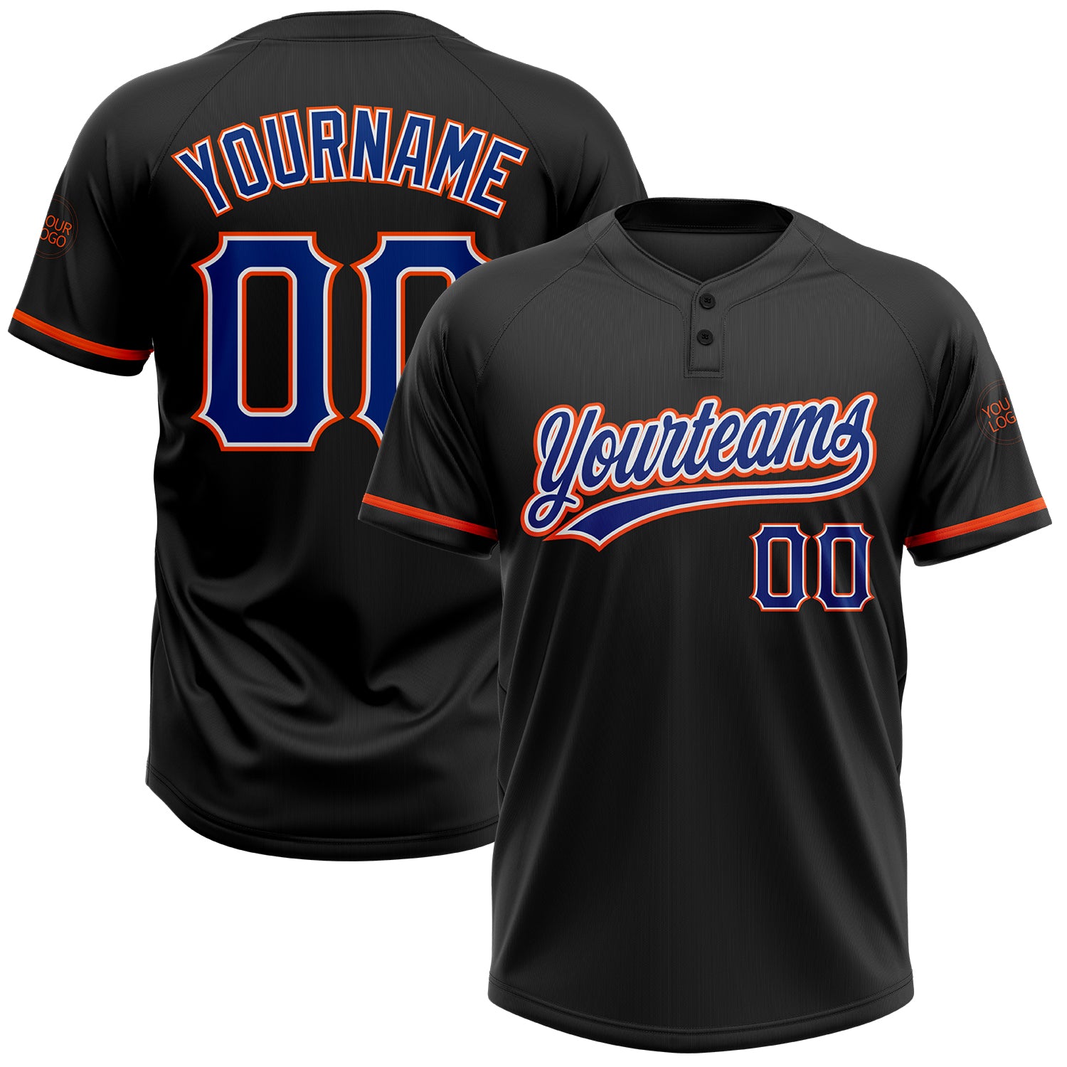 Custom Name Number Black Royal-Orange Two-Button Unisex Softball Jersey Personalized Team Apparel Personalized Black Royal-Orange