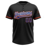 Custom Name Number Black Royal-Orange Two-Button Unisex Softball Jersey Personalized Team Apparel Personalized Black Royal-Orange