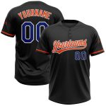 Personalized Unisex Softball Jersey - Black Royal-Orange Two-Button Design Personalized Black Royal-Orange Two-Button Unisex
