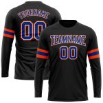 Custom Team Long Sleeve Performance T-Shirt - Personalized Black Royal Orange-White with Name and Number Personalized Black