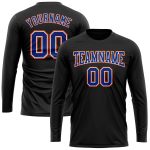 Custom Team Long Sleeve Performance T-Shirt - Personalized Black Royal Orange-White with Name and Number Personalized Black