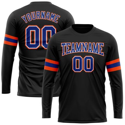 Personalized Black Orange White Long Sleeve Performance T-Shirt for Men Personalized Black Royal Orange-White Long Sleeve