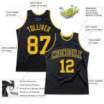 Custom Name and Number Personalized Black Royal Pinstripe Basketball Jersey - Gold-Royal Authentic Team Jersey Personalized