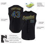 Custom Name and Number Personalized Baseball Jersey - Black Royal Pinstripe Old Gold Sleeveless Authentic Design Personalized