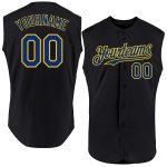 Custom Name and Number Personalized Baseball Jersey - Black Royal Pinstripe Old Gold Sleeveless Authentic Design Personalized