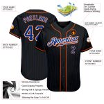 Custom Personalized Black Royal Pinstripe Baseball Jersey with Orange Trim - Team Name and Number Authentic Jersey Personalized