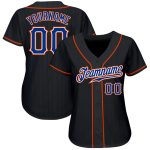 Personalized Black and Orange Pinstripe Baseball Jersey - Royal Style Personalized Black Royal Pinstripe Royal-Orange Baseball