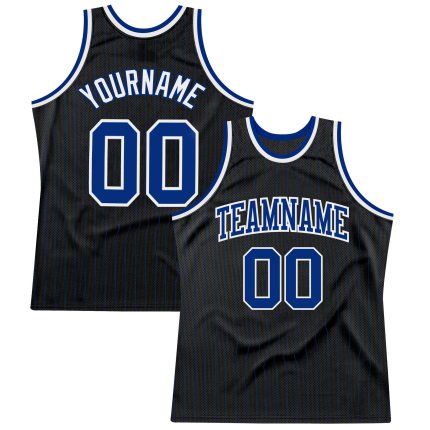 Custom Name Number Authentic Basketball Jersey - Personalized Black Royal Pinstripe Personalized Black Royal Pinstripe Royal-White