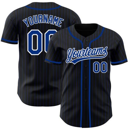 Personalized Black White Pinstripe Baseball Jersey for Men and Women Personalized Black Royal Pinstripe Royal-White Baseball