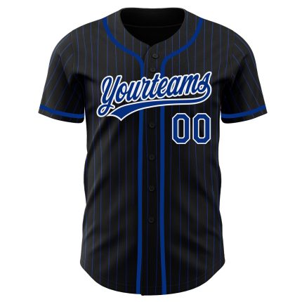 Personalized Black White Pinstripe Baseball Jersey for Men and Women Personalized Black Royal Pinstripe Royal-White Baseball