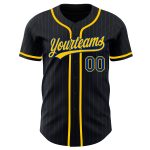 Personalized Black Royal Yellow Baseball Jersey with Pinstripe Design Personalized Black Royal Pinstripe Royal-Yellow Baseball