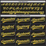 Personalized Black Royal Yellow Baseball Jersey with Pinstripe Design Personalized Black Royal Pinstripe Royal-Yellow Baseball