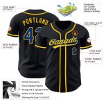 Personalized Black Royal Yellow Baseball Jersey with Pinstripe Design Personalized Black Royal Pinstripe Royal-Yellow Baseball