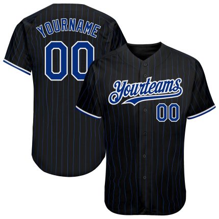 Custom Name and Number Baseball Jersey - Personalized Black Royal Pinstripe Authentic Jersey Personalized Black Royal Pinstripe