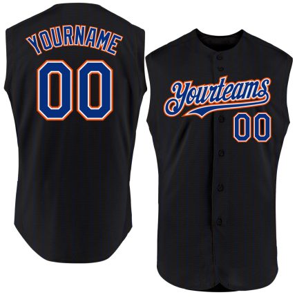 Custom Name and Number Personalized Black Royal Pinstripe Sleeveless Baseball Jersey Personalized Black Royal Pinstripe White