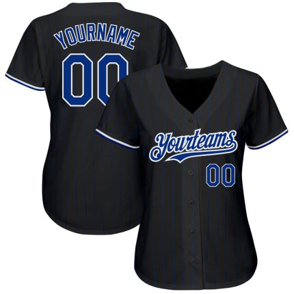 Personalized Black Royal Pinstripe Baseball Jersey for Men and Women Personalized Black Royal Pinstripe White Baseball Jersey