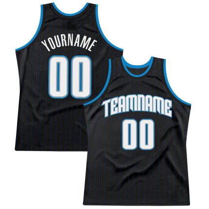 Custom Name and Number Basketball Jersey - Personalized Authentic Black Royal Pinstripe White-Blue Jersey Personalized Black