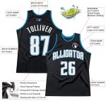 Custom Name and Number Basketball Jersey - Personalized Authentic Black Royal Pinstripe White-Blue Jersey Personalized Black